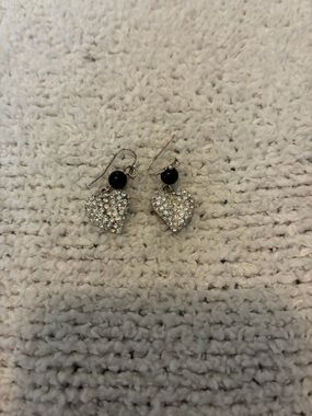LAST DAY Vintage Carolee Rhinestone Heart Drop Earrings with Black Accent